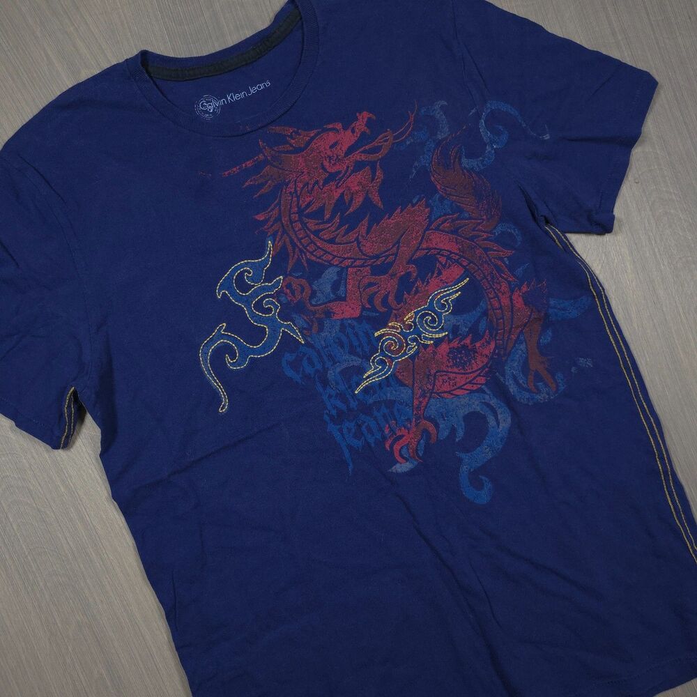 Calvin Klein Jeans Navy Blue Dragon Graphic T-Shirt Large